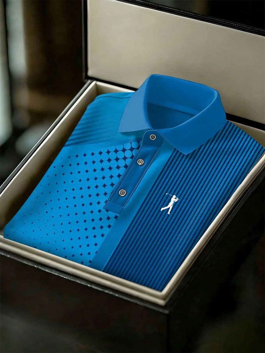 Men's Business Style Print Short Sleeved Polo Shirt