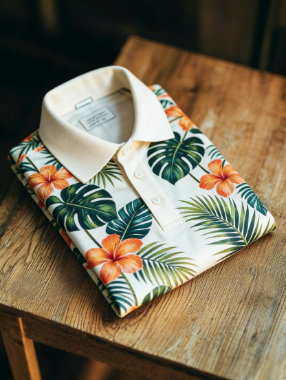 Men's Floral Printed Holiday Casual Short Sleeve Polo Shirt