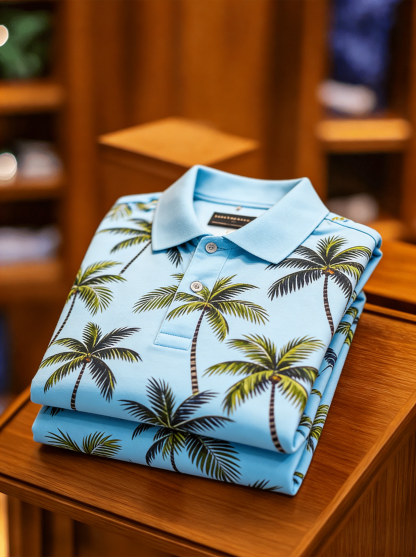 Men's Floral Printed Holiday Casual Short Sleeve Polo Shirt