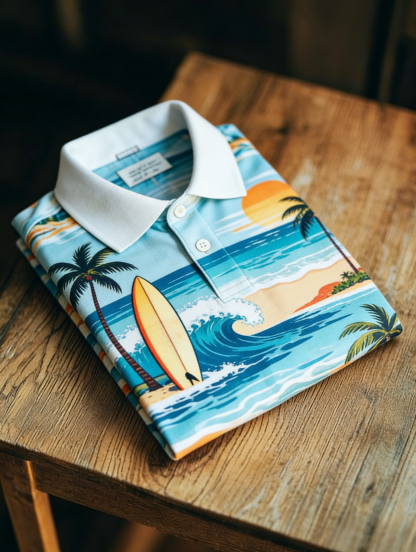 Men's Floral Printed Holiday Casual Short Sleeve Polo Shirt