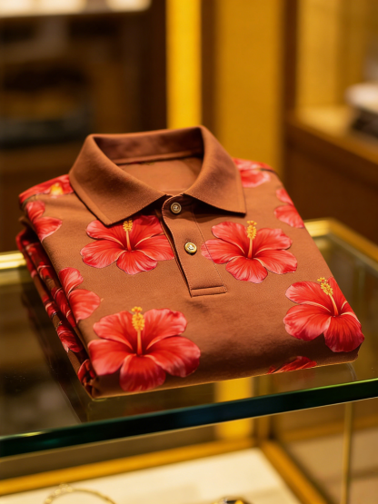 Men's Floral Printed Holiday Casual Short Sleeve Polo Shirt