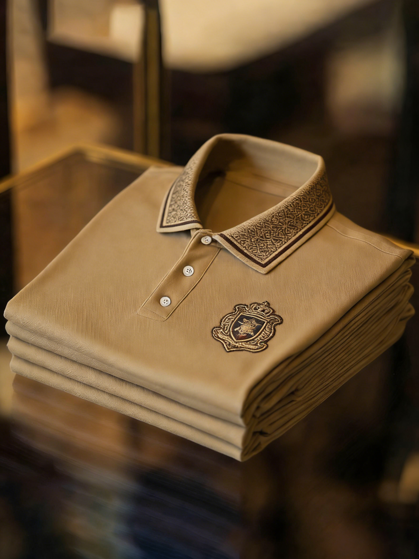 Men's Business Style Print Short Sleeved Polo Shirt