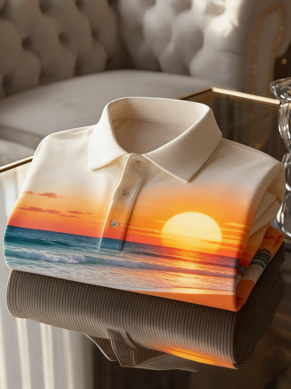 Men's Floral Printed Holiday Casual Short Sleeve Polo Shirt