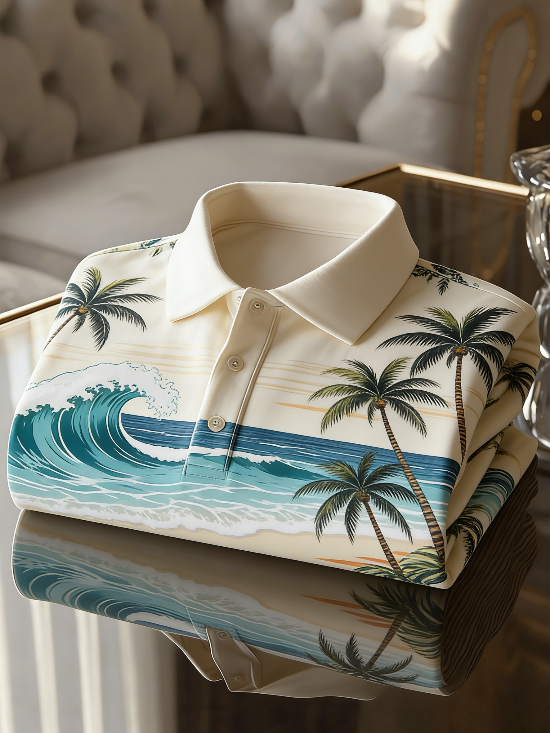 Men's Floral Printed Holiday Casual Short Sleeve Polo Shirt