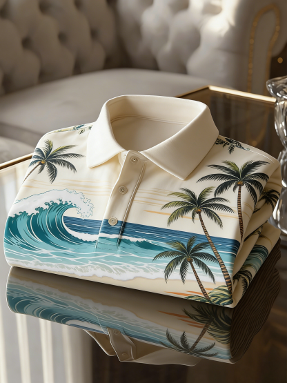 Men's Floral Printed Holiday Casual Short Sleeve Polo Shirt