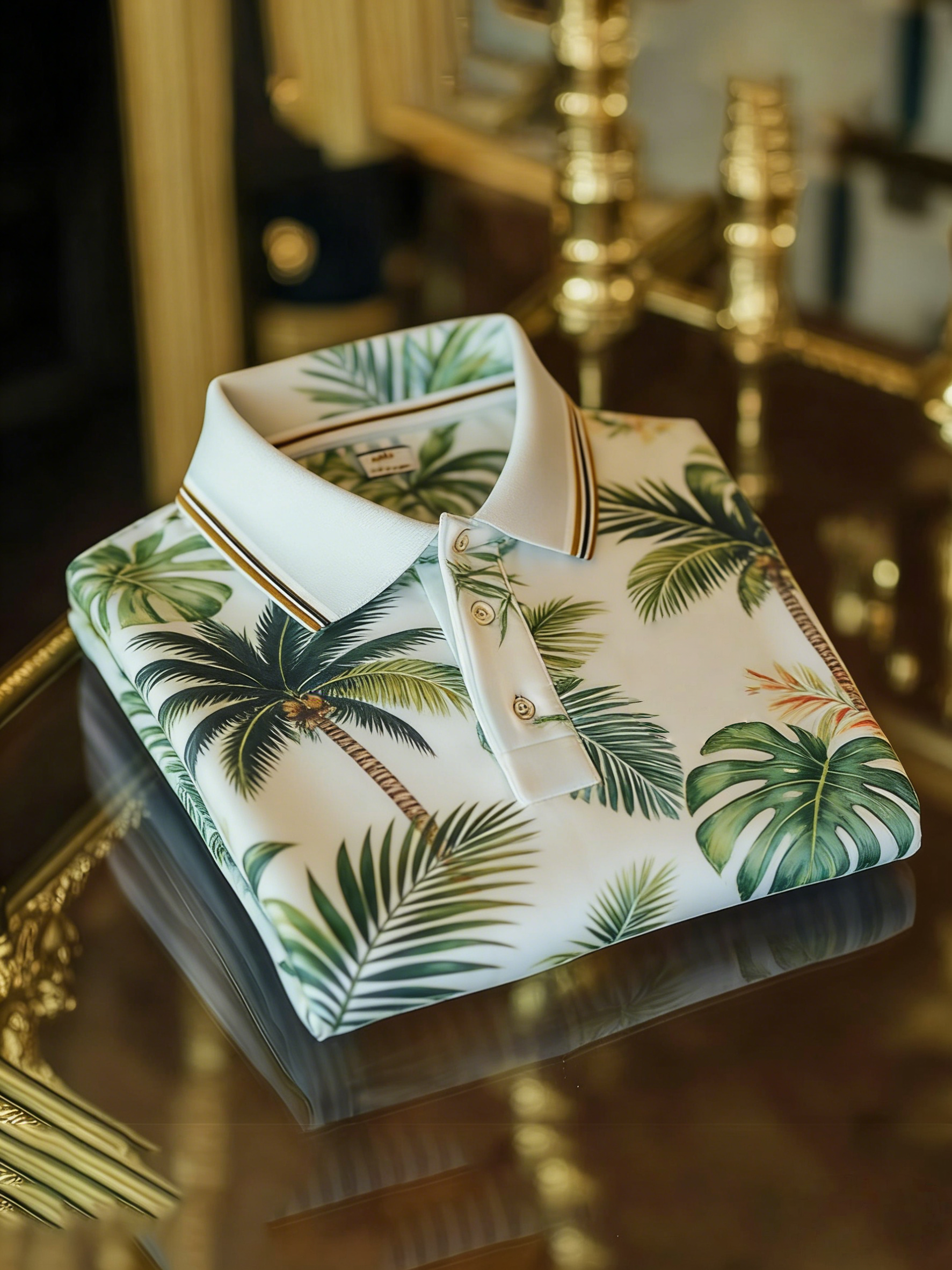 Men's Floral Printed Holiday Casual Short Sleeve Polo Shirt