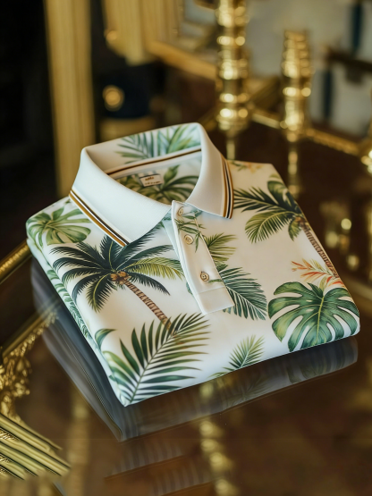 Men's Floral Printed Holiday Casual Short Sleeve Polo Shirt