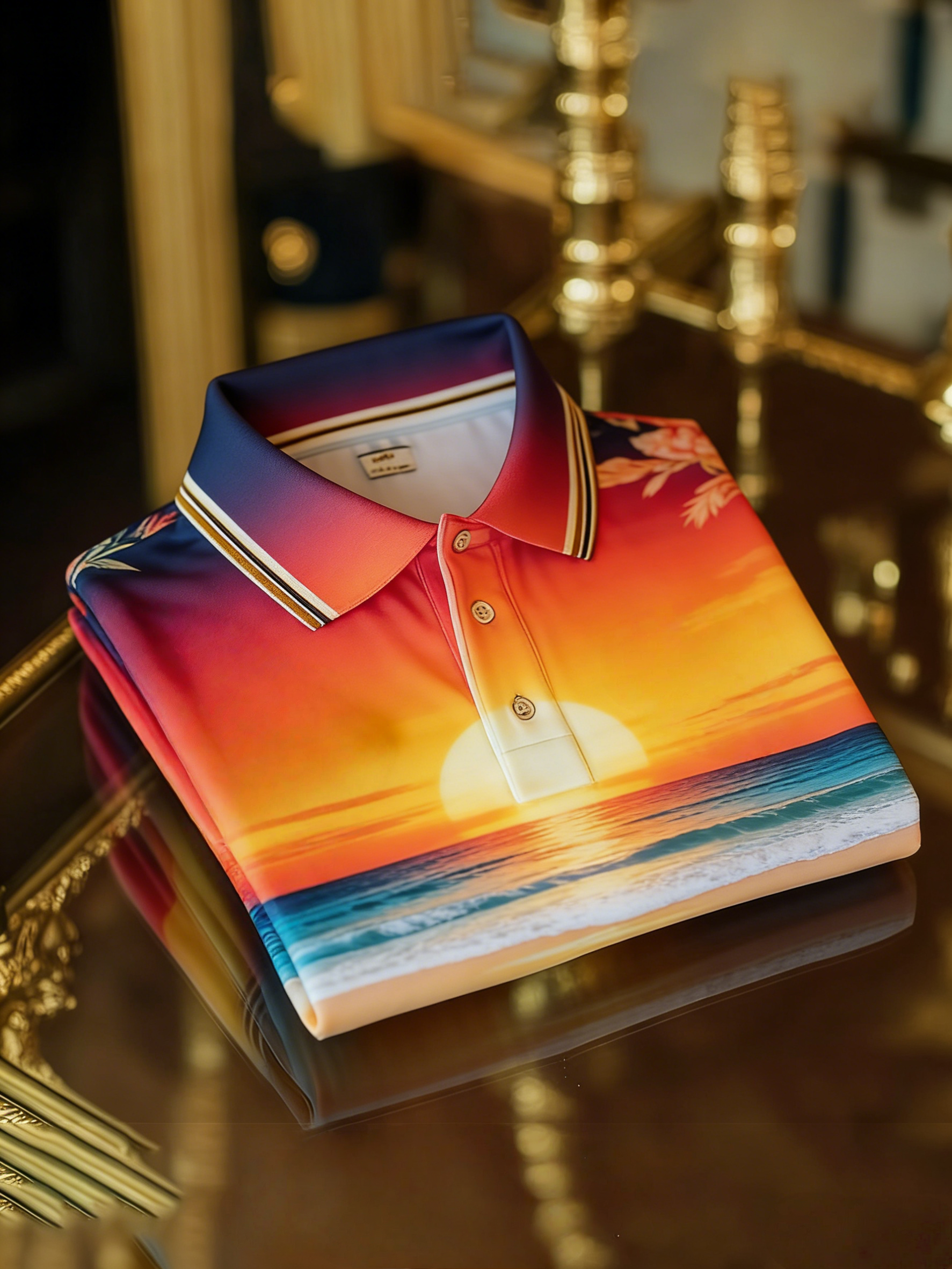 Men's Floral Printed Holiday Casual Short Sleeve Polo Shirt