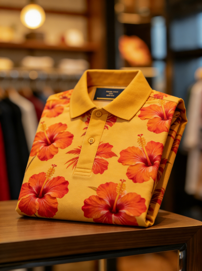 Men's Floral Printed Holiday Casual Short Sleeve Polo Shirt