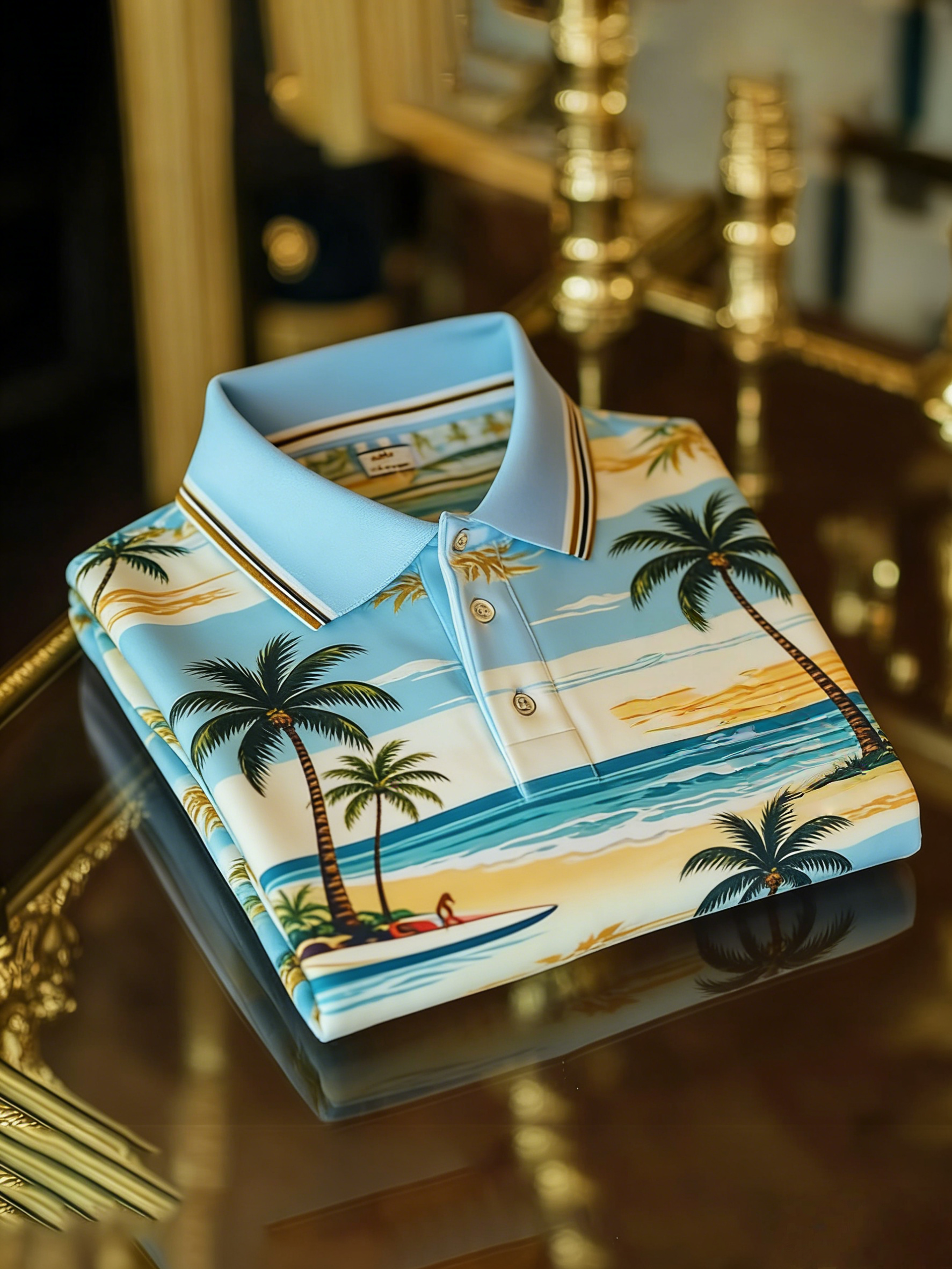 Men's Floral Printed Holiday Casual Short Sleeve Polo Shirt