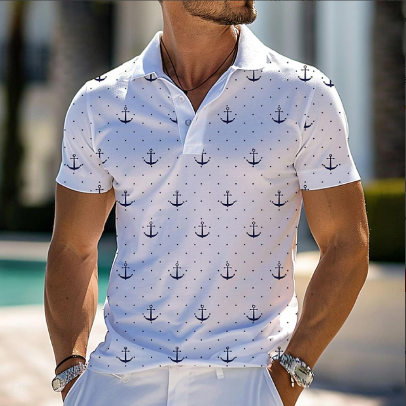 Men's Nautical Hawaiian Polo Shirts Golf Shirt Short Sleeve Polo Shirts