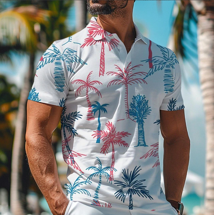 Men's Hawaiian Polo Shirts Golf Shirt Short Sleeve Polo Shirts