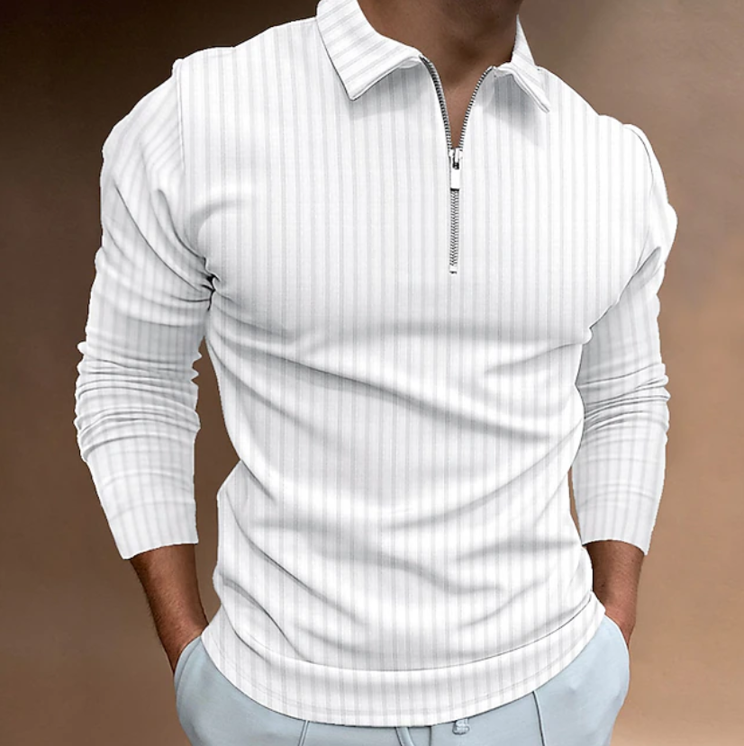 Men's Textured Casual Quarter Zip Long Sleeve Polo Shirt