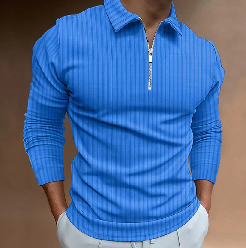 Men's Textured Casual Quarter Zip Long Sleeve Polo Shirt
