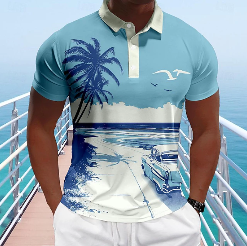 Men's Hawaiian Polo Shirts Golf Shirt Short Sleeve Polo Shirts
