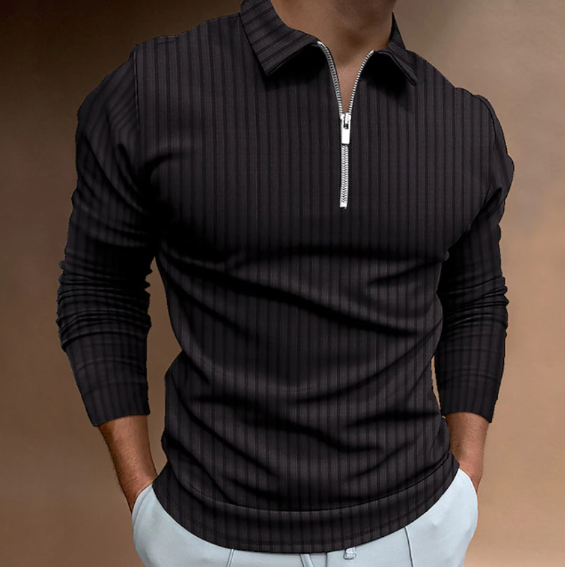 Men's Textured Casual Quarter Zip Long Sleeve Polo Shirt