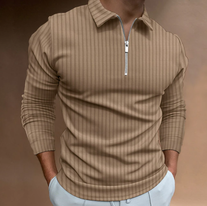 Men's Textured Casual Quarter Zip Long Sleeve Polo Shirt