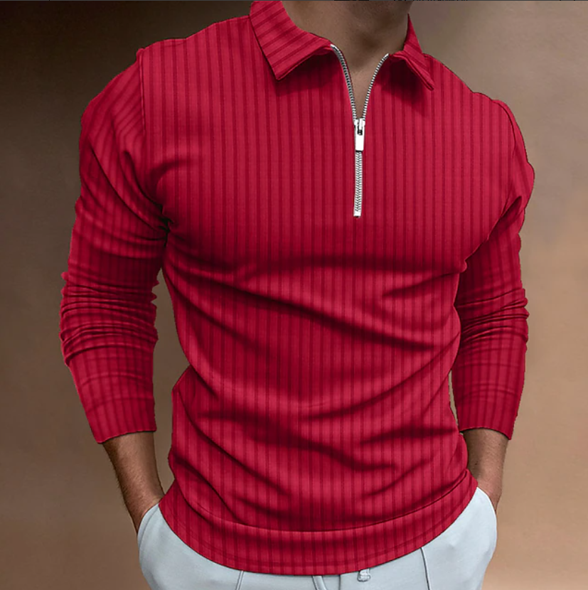 Men's Textured Casual Quarter Zip Long Sleeve Polo Shirt
