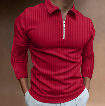 Men's Textured Casual Quarter Zip Long Sleeve Polo Shirt