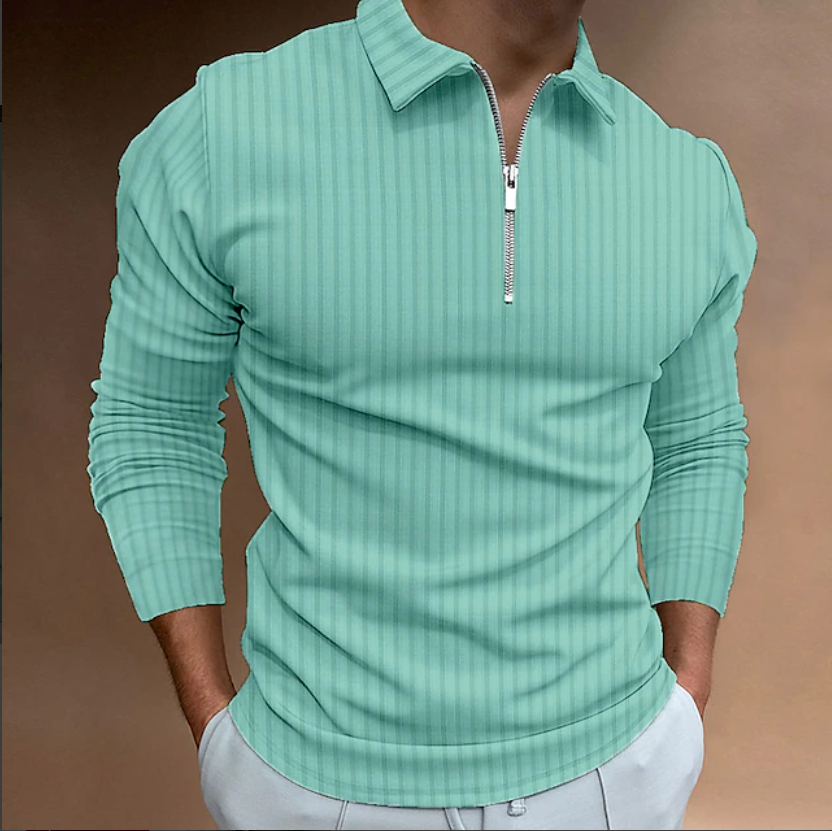 Men's Textured Casual Quarter Zip Long Sleeve Polo Shirt