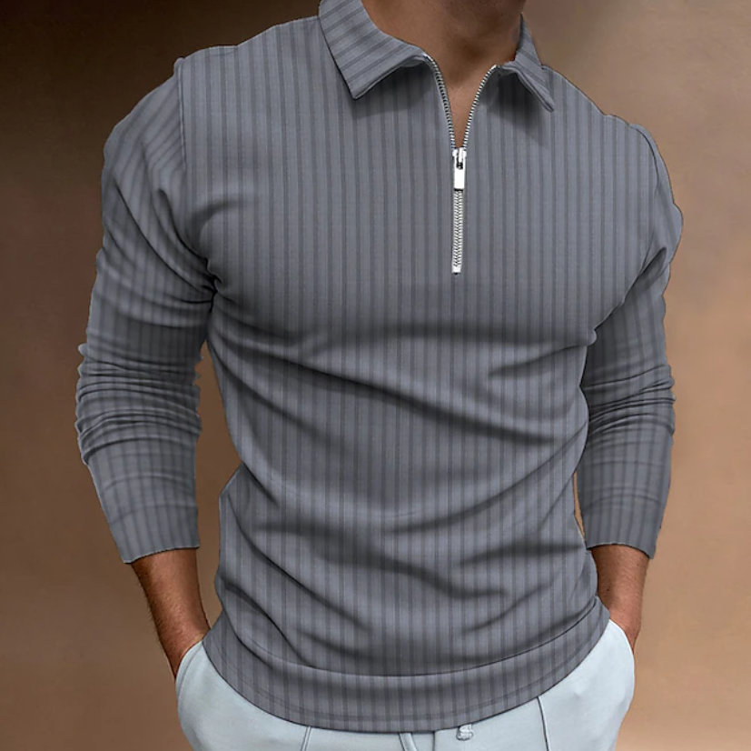 Men's Textured Casual Quarter Zip Long Sleeve Polo Shirt