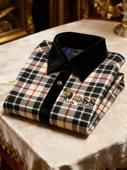 Men's Velvet Business Logo Print Long Sleeve Polo Shirt