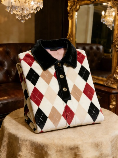 Men's Velvet Business Logo Print Long Sleeve Polo Shirt