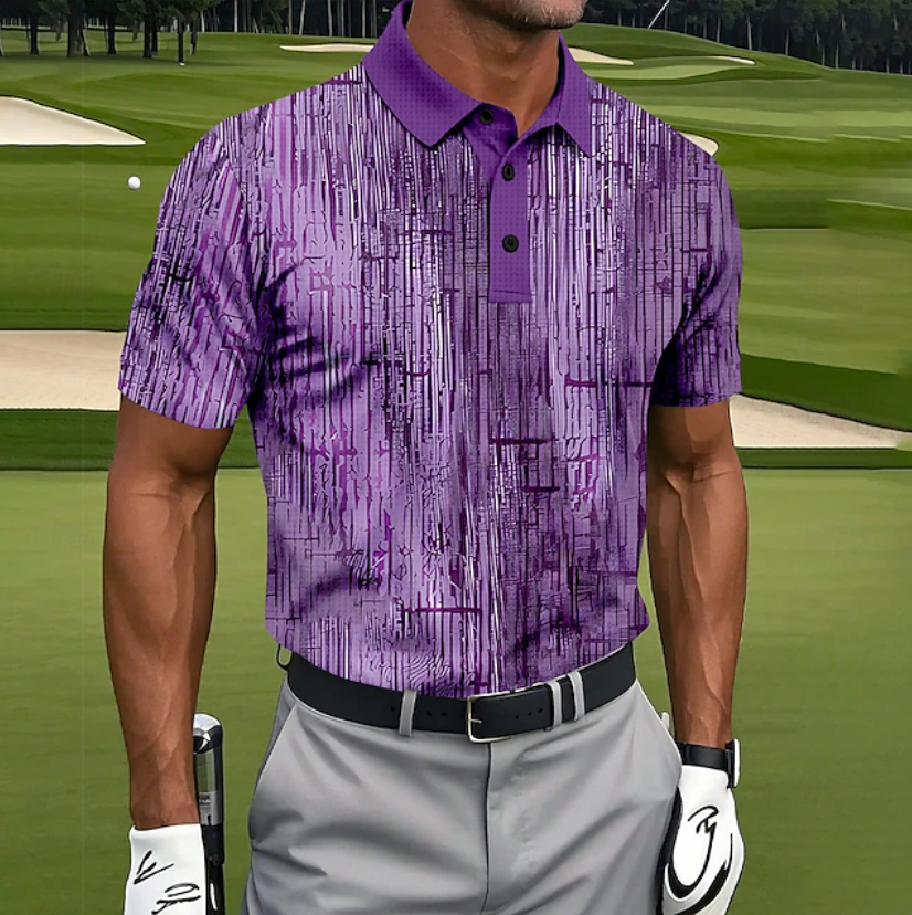 Men's Golf Gradient Stripes Waffle Short Sleeve Polo Shirts