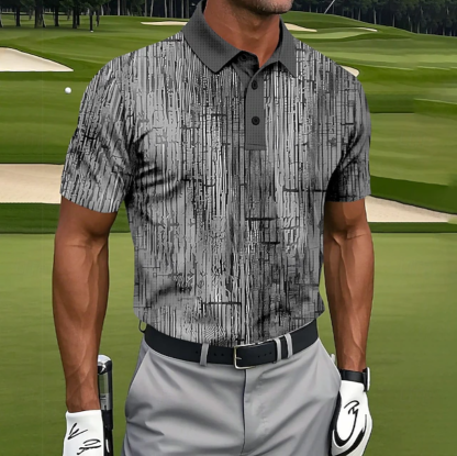 Men's Golf Gradient Stripes Waffle Short Sleeve Polo Shirts