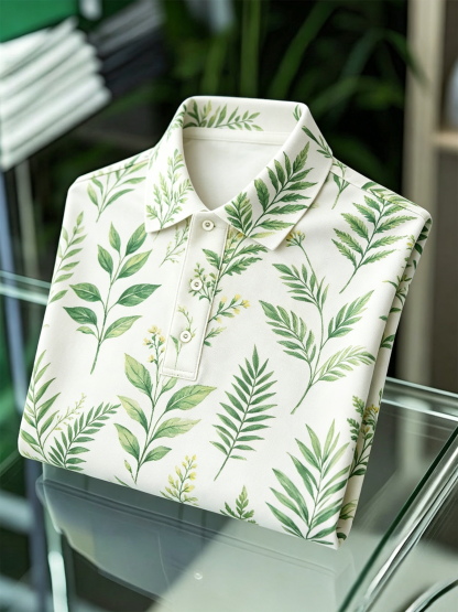 Men's Floral Printed Holiday Casual Short Sleeve Polo Shirt