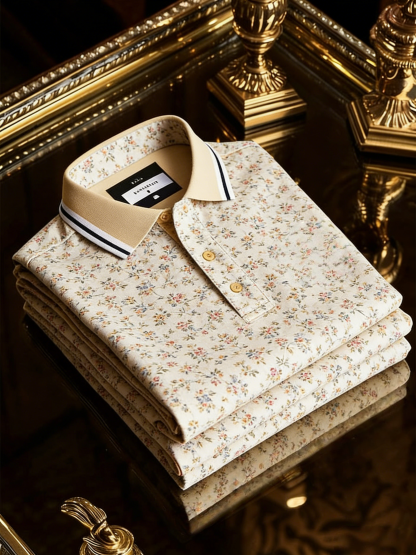 Men's Floral Printed Holiday Casual Short Sleeve Polo Shirt