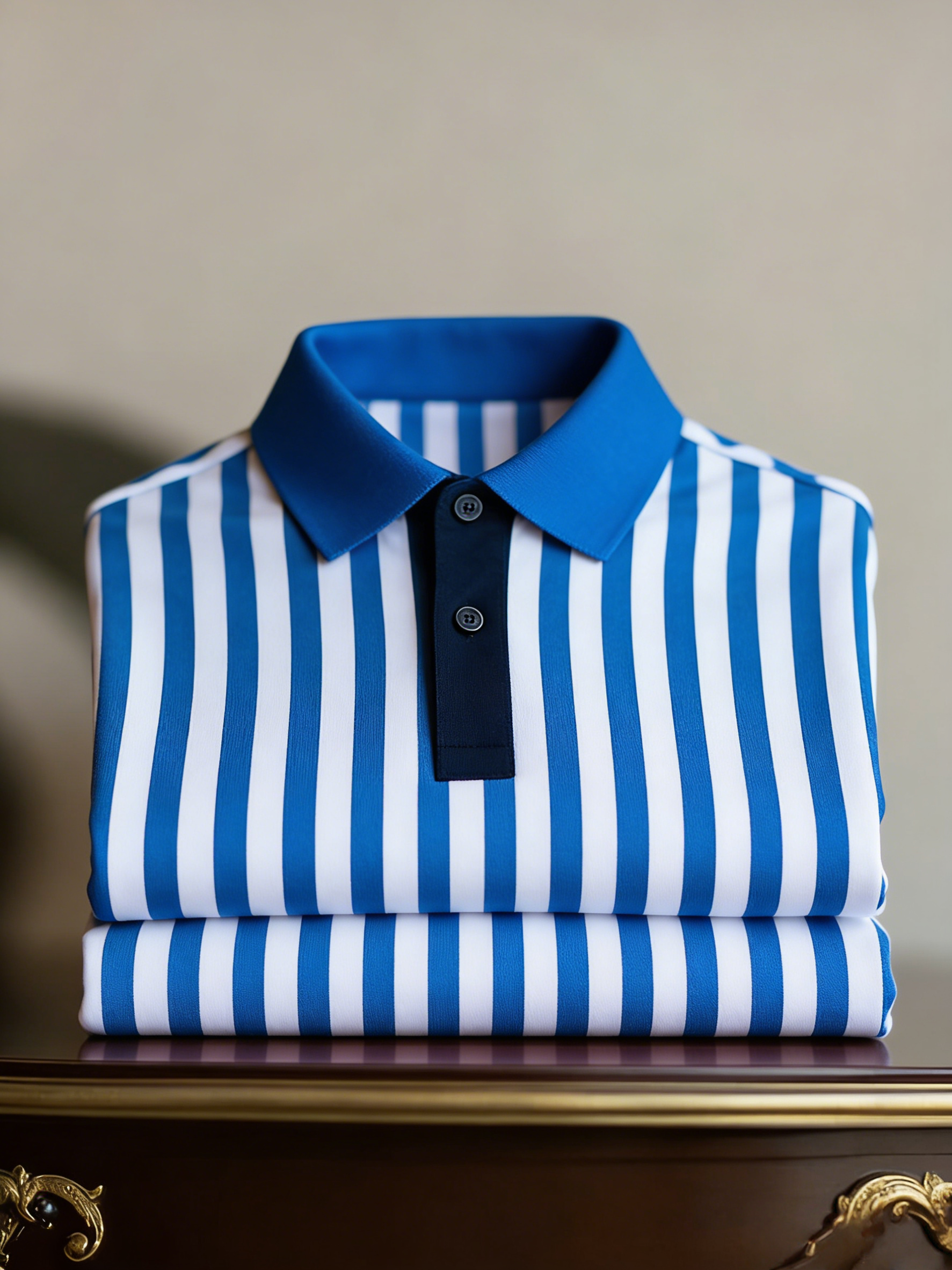 Men's Business Casual Color Block Stripe Logo Button Short Sleeve Polo