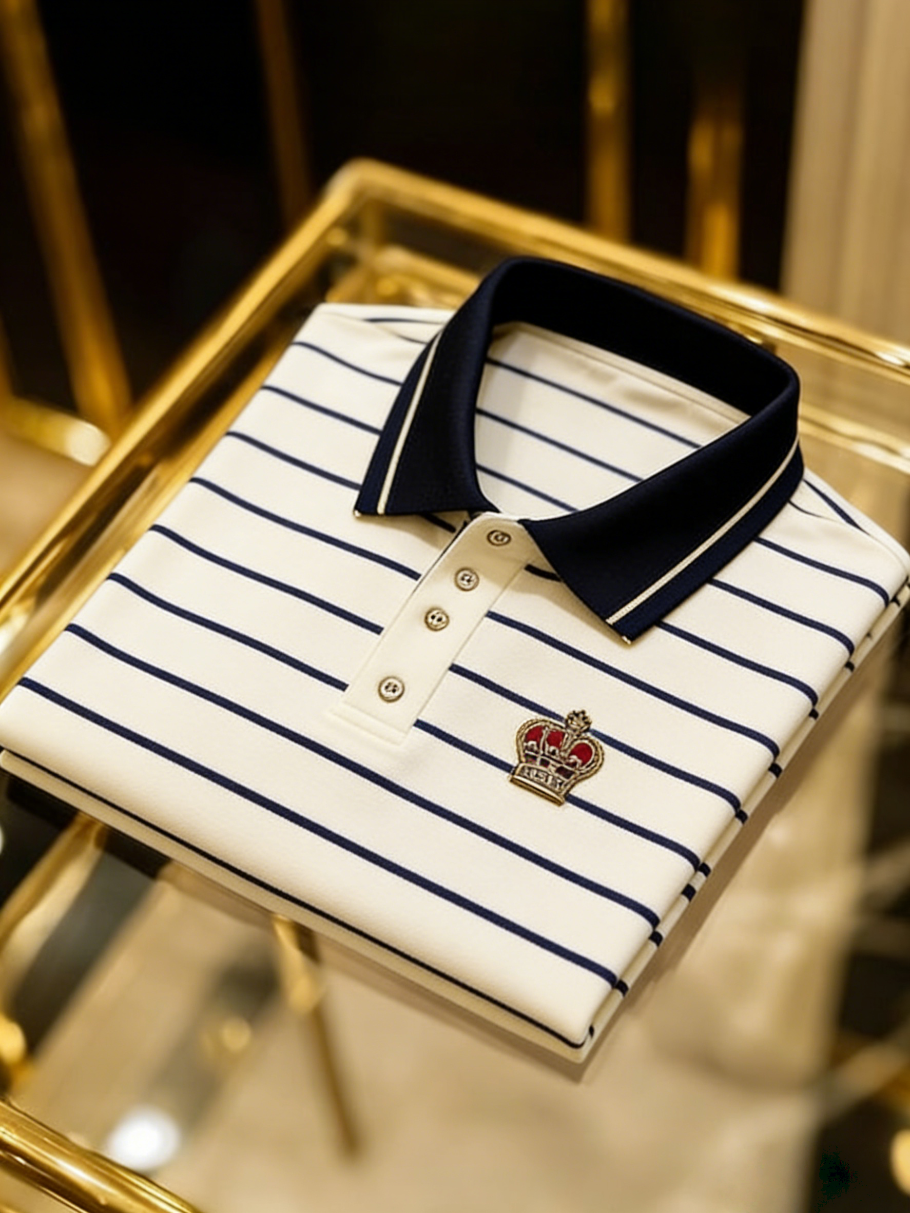 Men's Business Casual Color Block Stripe Button Short Sleeve Polo Shirt