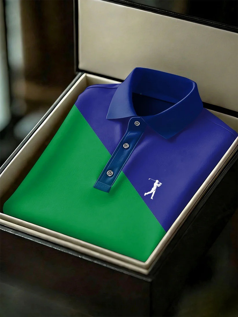 Men's Business Style Print Short Sleeved Polo Shirt