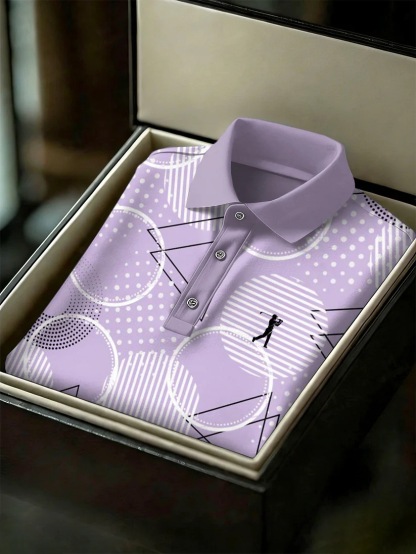 Men's Business Style Print Short Sleeved Polo Shirt