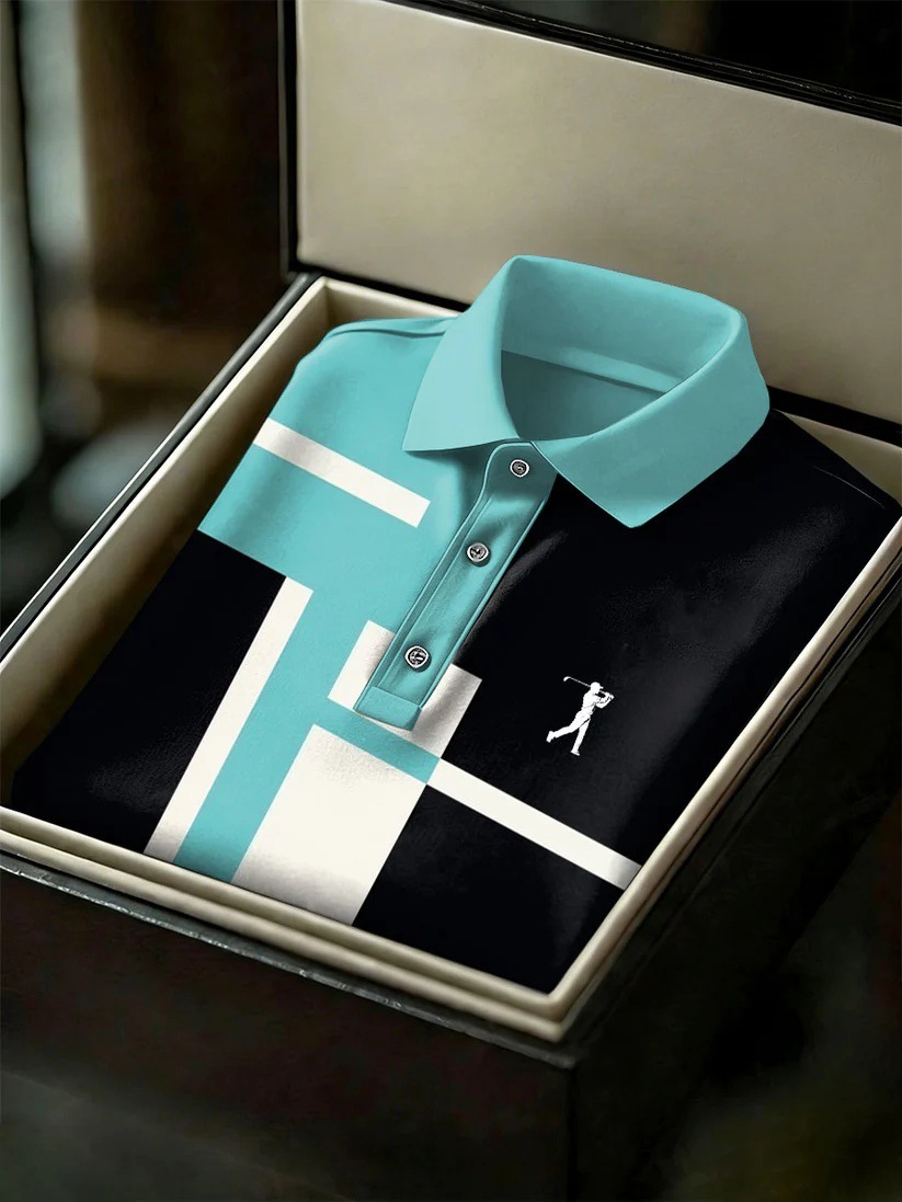 Men's Business Style Print Short Sleeved Polo Shirt