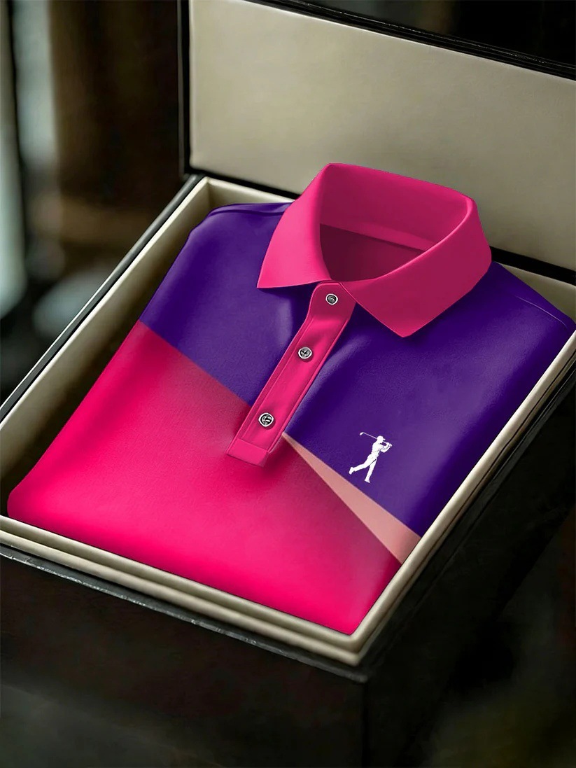 Men's Business Style Print Short Sleeved Polo Shirt