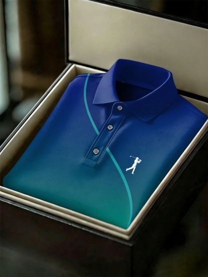 Men's Business Style Print Short Sleeved Polo Shirt