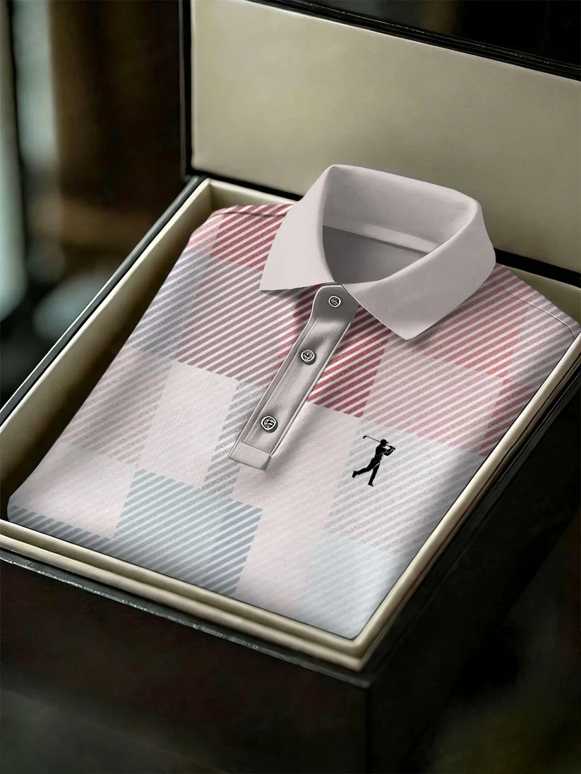 Men's Business Style Print Short Sleeved Polo Shirt