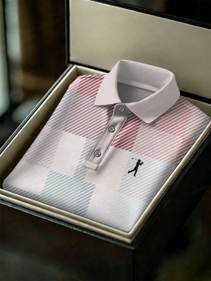 Men's Business Style Print Short Sleeved Polo Shirt