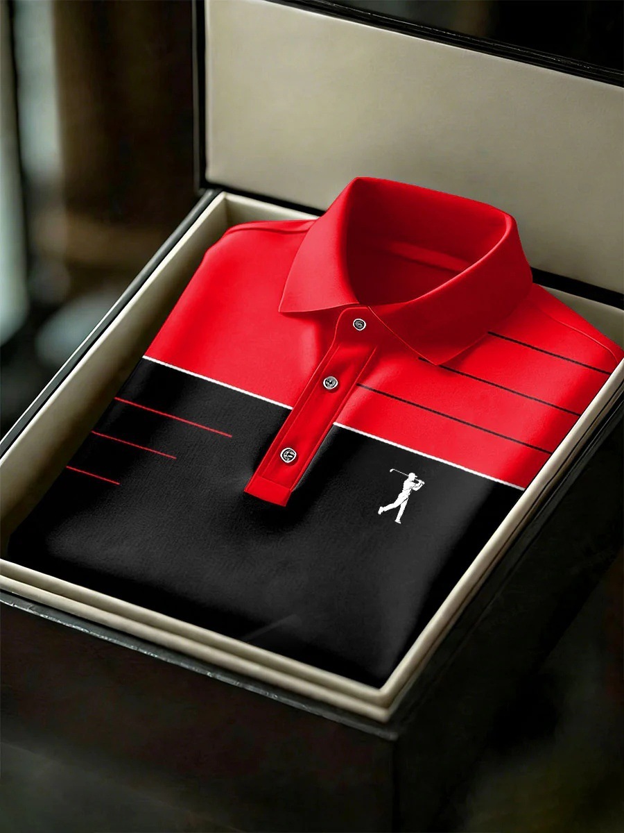 Men's Business Style Print Short Sleeved Polo Shirt