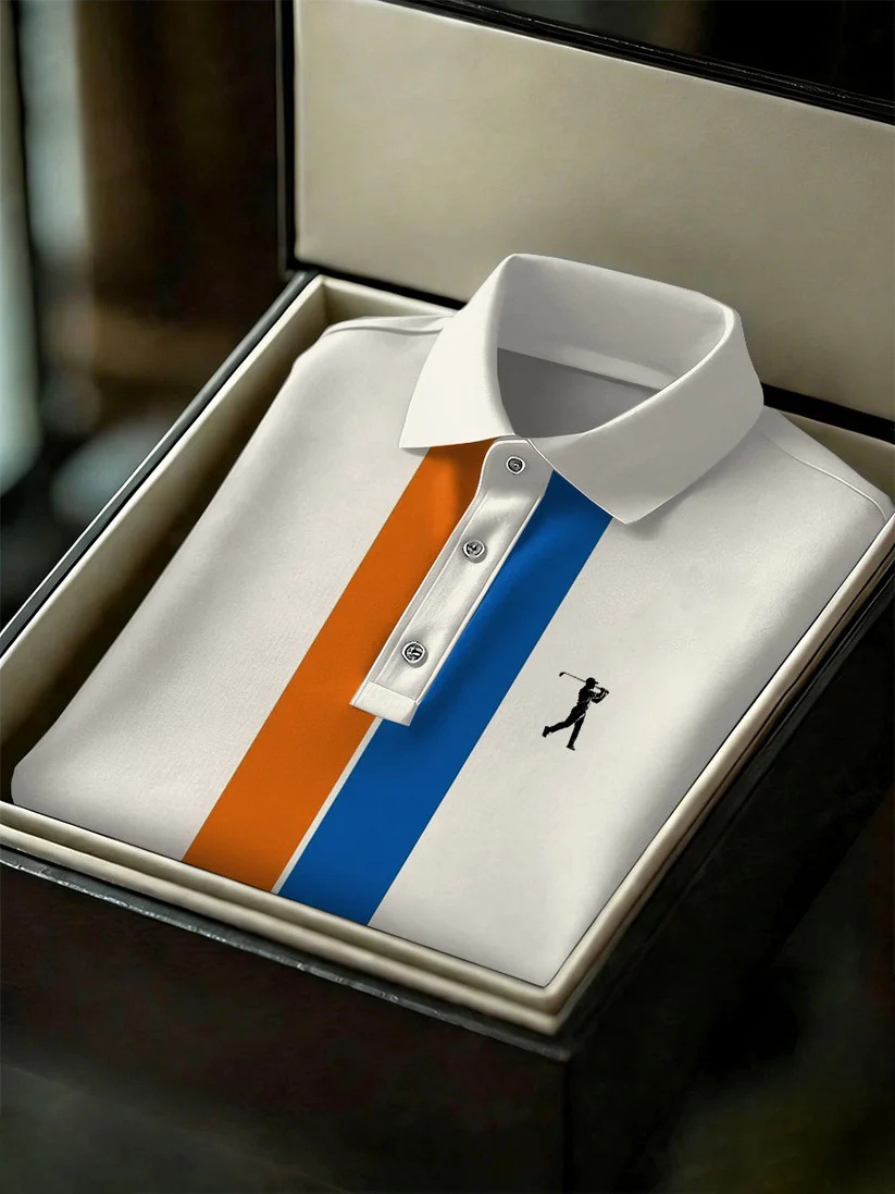 Men's Business Style Print Short Sleeved Polo Shirt