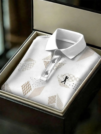 Men's Business Style Print Short Sleeved Polo Shirt