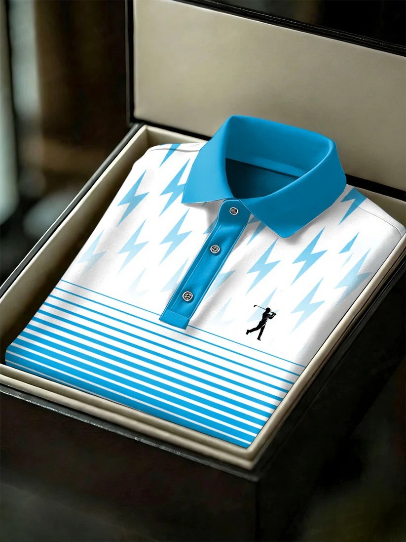 Men's Business Style Print Short Sleeved Polo Shirt