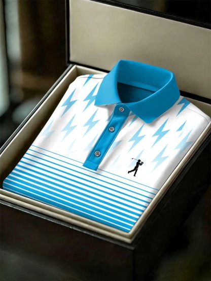 Men's Business Style Print Short Sleeved Polo Shirt