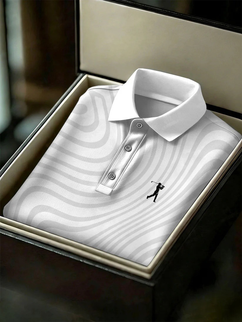 Men's Business Style Print Short Sleeved Polo Shirt