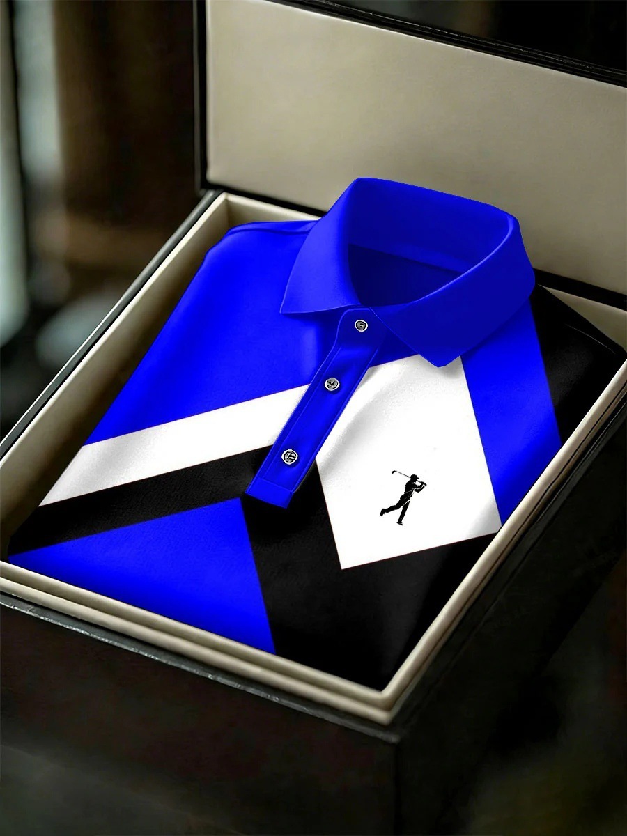 Men's Business Style Print Short Sleeved Polo Shirt