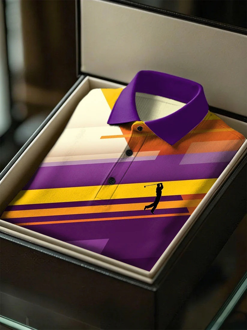 Men's Business Style Print Short Sleeved Polo Shirt