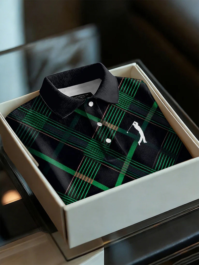 Men's Business Style Print Short Sleeved Polo Shirt