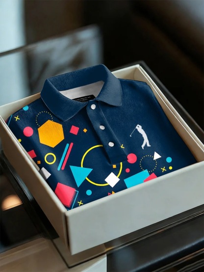 Men's Business Style Print Short Sleeved Polo Shirt